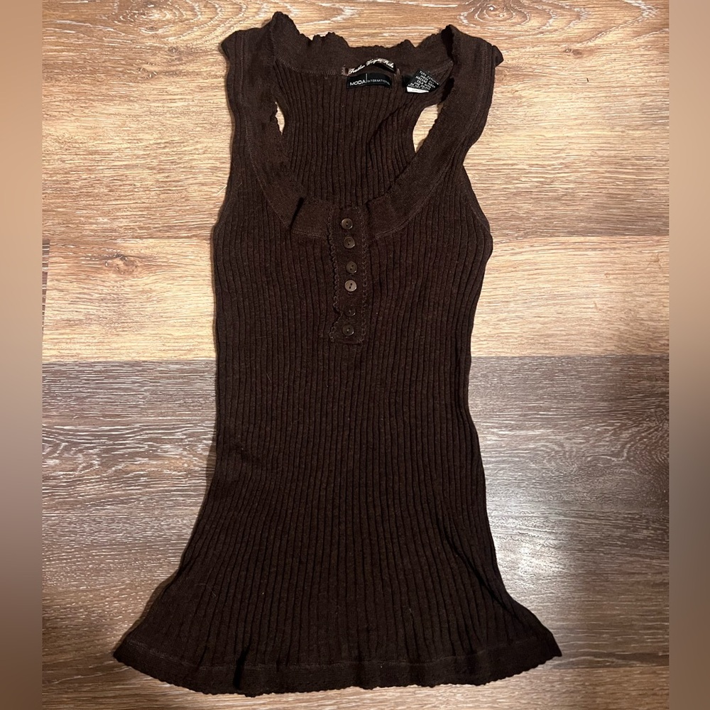 Moda International Feather Weight Ribs brown fairy tank top